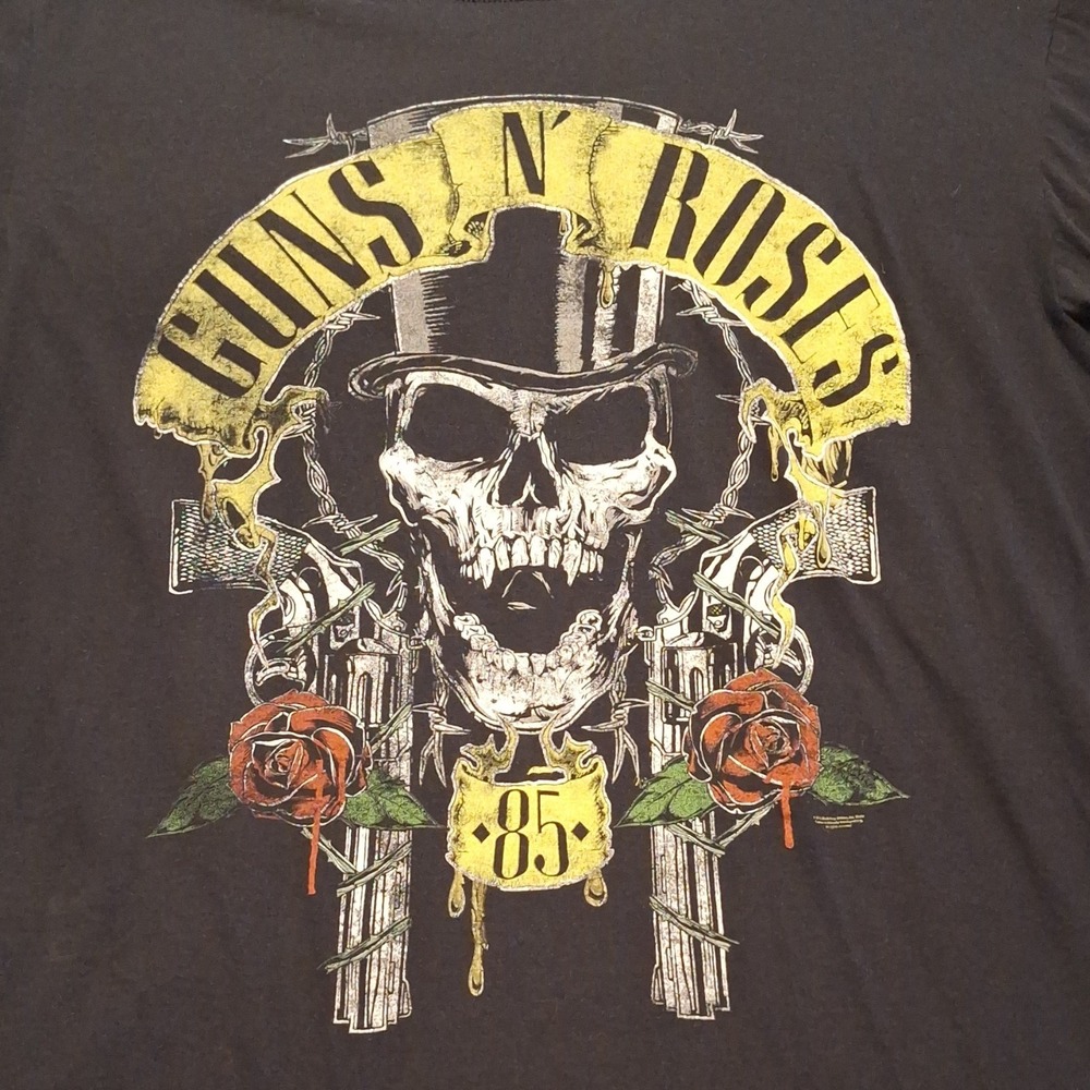Guns N' Roses Skull & Roses Graphic Black T-Shirt XXL Rock Music